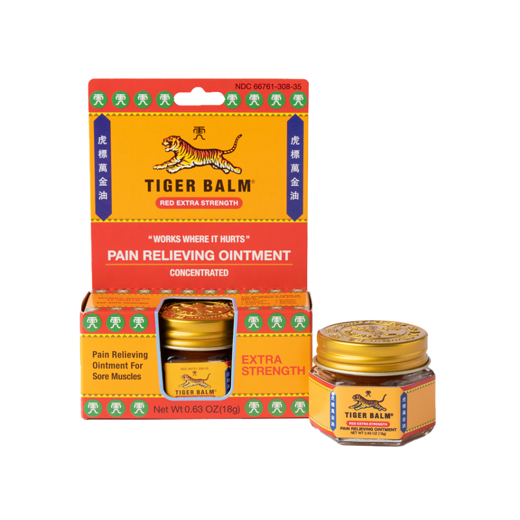 Tiger balm Red extra strength ointment with packaging and bottle